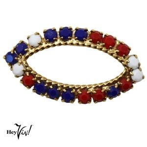 Vintage Red White & Blue Rhinestone Oval Circle Pin Patriotic 1 3/4" - Hey Viv